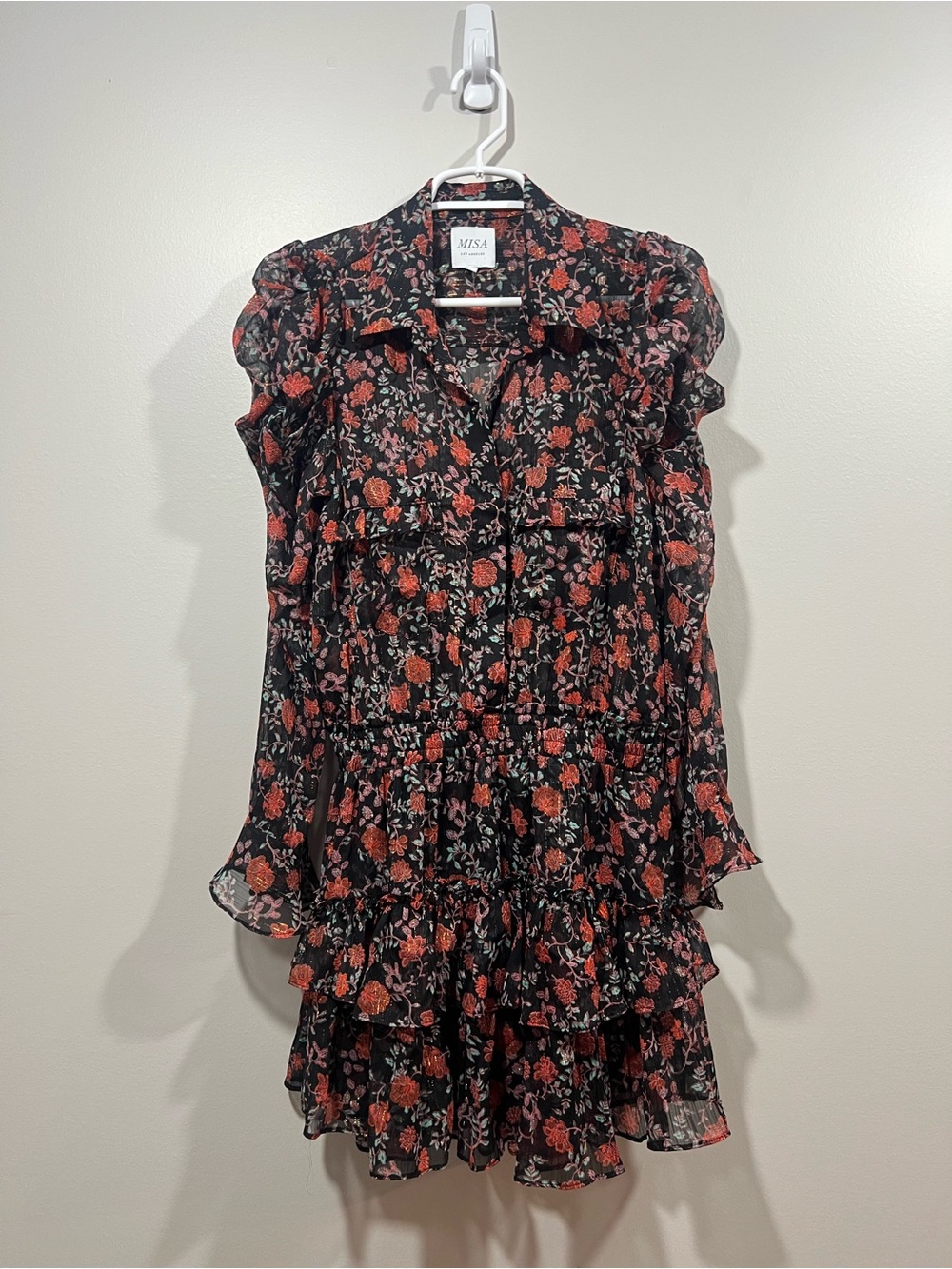 MISA Anika Carnelian Blooms Floral Ruffle Mini Dress Small